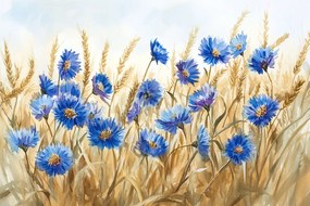 Fotótapéta Flizelina Természet Mező Gabona Kalászok Búzavirágok 104x70,5 ragasztó