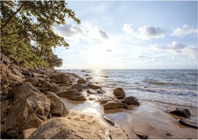 Fotótapéta flizelina Tengerpart Nap Sziklák Pihenés Kövek 254x184 +ragasztó