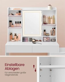Fésülködőasztal LED-es tükörrel, modern stílus, felhőfehér