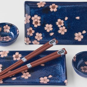 Sakura hatrészes kék kerámia étkészlet sushihoz - MIJ