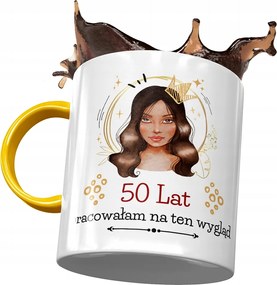 Sárga Bögre Születésnapra 50 50-es 50-es Ajándék Nyomtatott Fotóval