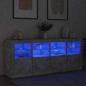 betonszürke tálalószekrény LED-világítással 163 x 37 x 67 cm