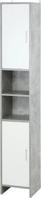Kleankin Fürdőszobai Oszlop 2 Szekrénnyel és 2 Nyitott Rekesszel, Magas Térmentesítő Szekrény Cement Hatású Fából, 30x30x180cm, Szürke | Aosom