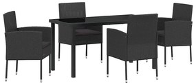 vidaXL Kert étkező szett párnával 5 pcs Fekete polirattan