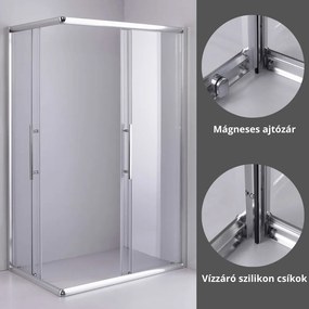 Stuxi Nizza 120x90 cm aszimmetrikus két tolóajtós zuhanykabin 6 mm vízlepergető biztonsági üveggel, króm elemekkel, 190 cm magas, zuhanytálcával és szifonnal