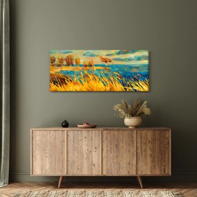 Kép - naplemente a tó felett, akril festmény (120x50 cm)