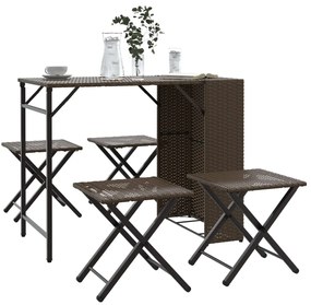 5 részes barna polyrattan összecsukható kerti étkezőgarnitúra