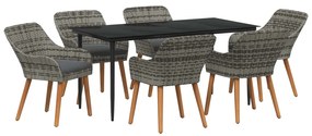 vidaXL Kert étkező szett párnával 7 pcs Szürke polirattan
