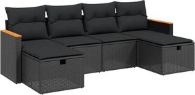vidaXL 6 részes fekete polyrattan kerti ülőgarnitúra párnákkal