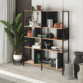 Fekete-natúr színű könyvespolc tölgyfa dekorral 144x175 cm Alabama – Marckeric