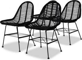 vidaXL 4 db fekete természetes rattan étkezőszék