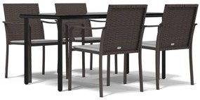 5 részes polyrattan és acél kerti étkezőgarnitúra párnával