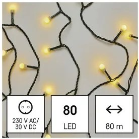 LED karácsonyi fényfüzér, cseresznye – golyók, 8 m, kültéri és beltéri, meleg fehér, időz.