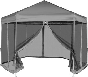 vidaXL szürke hatszögletű felugró pavilon 6 oldalfallal 3,6 x 3,1 m