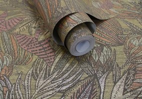 Virágos Tapéta Barna Narancs Rózsaszín Flizelin Tapéta