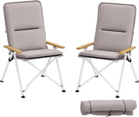 Outsunny 2 Fülke Alumínium Kemping Szék - Hordozható Kerti Székek Állítható Magas Támlával, Fából Készült Karfával és Hordtáskával a Kültéri Használat