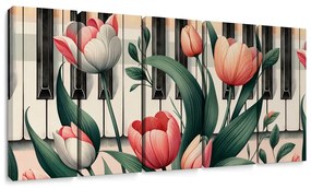 5 részes kép zongora és tulipánok virágszimfóniában