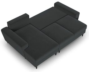 Sötétszürke bársony kinyitható tárolóhelyes sarokkanapé (bal oldali-heverő résszel) Kyoto – Cosmopolitan Design