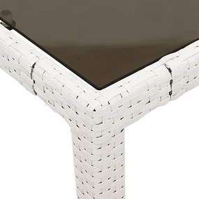 fehér polyrattan üveglapos kerti asztal 90 x 90 x 75 cm