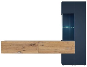 MARIONO nappali fal, 210x162x40, sötétkék/tölgy flagstaff