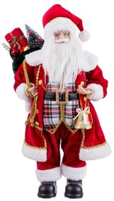 Karácsonyi textil Mikulás dekoráció 60 cm kockás ruhában