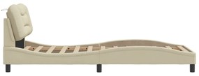 krémszínű szövet ágykeret LED-ekkel matrac nélkül 90x200 cm