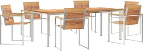 vidaXL Kert étkező szett 7 pcs Barna Tömör Teakfa