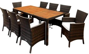 Casaria® Berlin 1+8 kerti rattan garnitúra - barna/fa