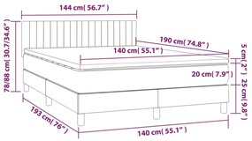 sötétszürke szövet rugós és LED-es ágy matraccal 140x190 cm