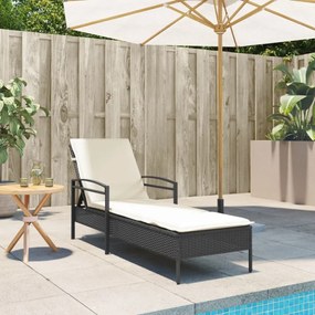 fekete polyrattan napozóágy párnával 63x200x81 cm