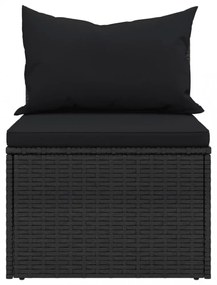 2 db fekete polyrattan kerti középső kanapé párnákkal