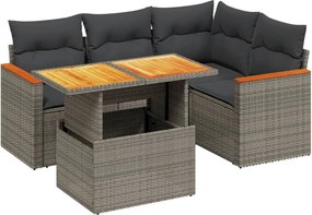 vidaXL 5 részes szürke polyrattan kerti ülőgarnitúra párnákkal