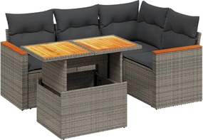 vidaXL 5 részes szürke polyrattan kerti ülőgarnitúra párnákkal