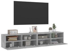 2 db betonszürke szerelt fa fali TV-szekrény 80 x 30 x 30 cm