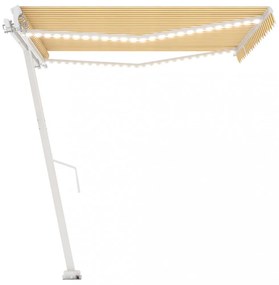 sárga és fehér kézzel kihúzható LED-es napellenző 400 x 350 cm