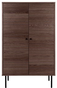 Kyoto polcos szekrény, 2 ajtós, tölgyfa furnér, füstölt, fekete fém lábak 80x40x130 cm