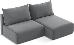 Szürke bársony kinyitható-tárolóhelyes sarokkanapé (jobb oldali-heverő résszel) Kalena – Makamii