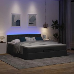 fekete szövet ottomán ágy matraccal &amp; LED-ek 180x200cm