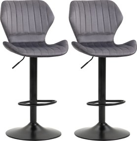 HOMCOM 2 darabos magasságban állítható bárszék készlet ergonomikus ülőkével és lábtartóval, bárszékek velúr hatású anyagból és fémből, 47x51,5x92-114
