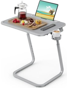Állítható magasságú reggelizőasztal tablettartóval, szürke
