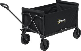 Outsunny 120L Kerti Kocsi 4 Forgó Kerekekkel, Összecsukható Strandkocsi Acélból és Oxford Szövetből, Tárolótáskával és Állítható Forgatható Fogantyúva