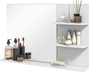 Kleankin Modern Fürdőszobai Tükör 2 Oldalsó Polccal és Alsó Polccal, MDF és Üveg Falitükör, 75x10x48 cm, Fehér | Aosom