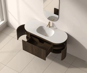 AREZZO design SELINA 120 cm-es ovális alsószekrény solid surface mosdóval, dió