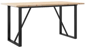 Tömör fenyőfa és acél étkezőasztal O-vázzal 140x80x75,5 cm