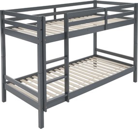 Emeletes ágy, 90x200, tömör fa, szürke, INEZA