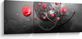 Piros absztrakt gömbök képe (órával) (90x30 cm)