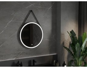 Mexen Reni, LED fürdoszobai tükör háttérvilágítással 70x70 cm, 6000K, fekete keret, páramentes, 9812-070-070-611-70