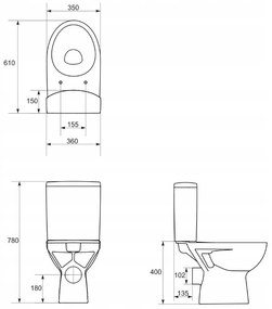 Cersanit Parva, kombi WC vízszintes lefolyóval, oldalsó vízbevezetés, öblítés 3 / 6L + antibakteriális hőre keményedő ülőke, fehér, K27-001