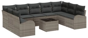 9 Darabos Kerti Sofaszett Párnával Fekete Poli Rattan