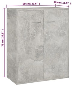 betonszürke szerelt fa tálalószekrény 60 x 30 x 75 cm